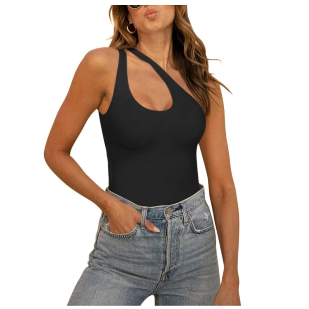 REORIA Women's Sexy One Shoulder Cutout Front Backless Sleeveless Tank Top